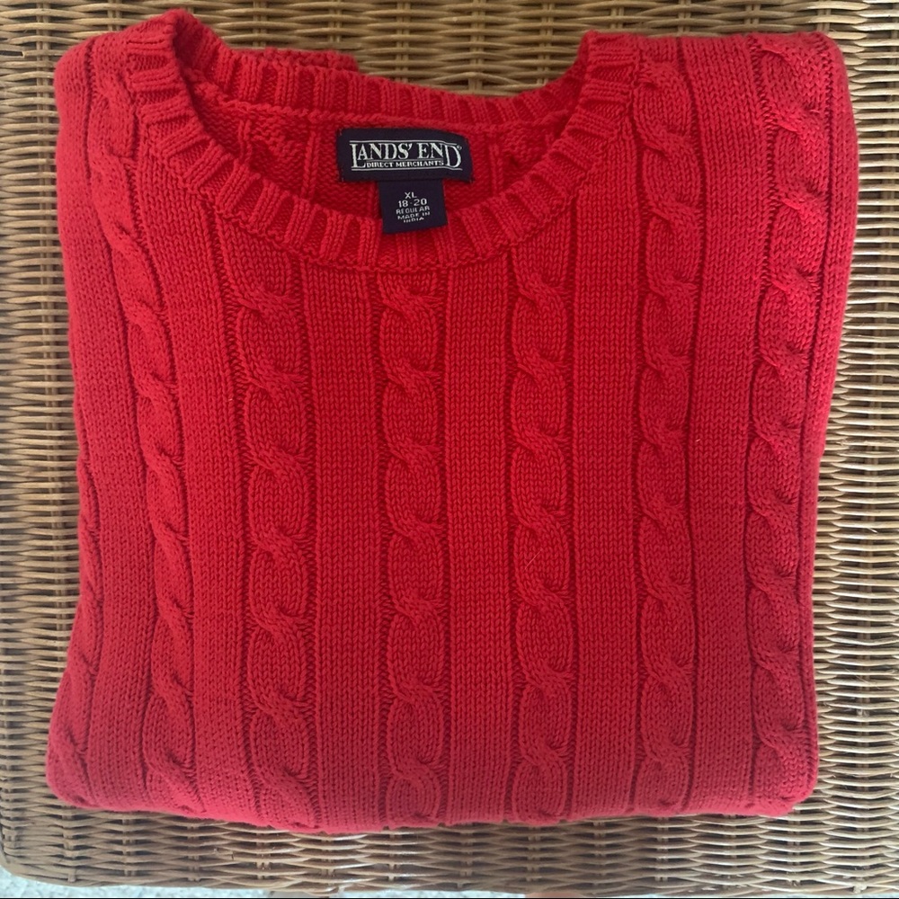 Lands end womens red cable knit sweater size XL